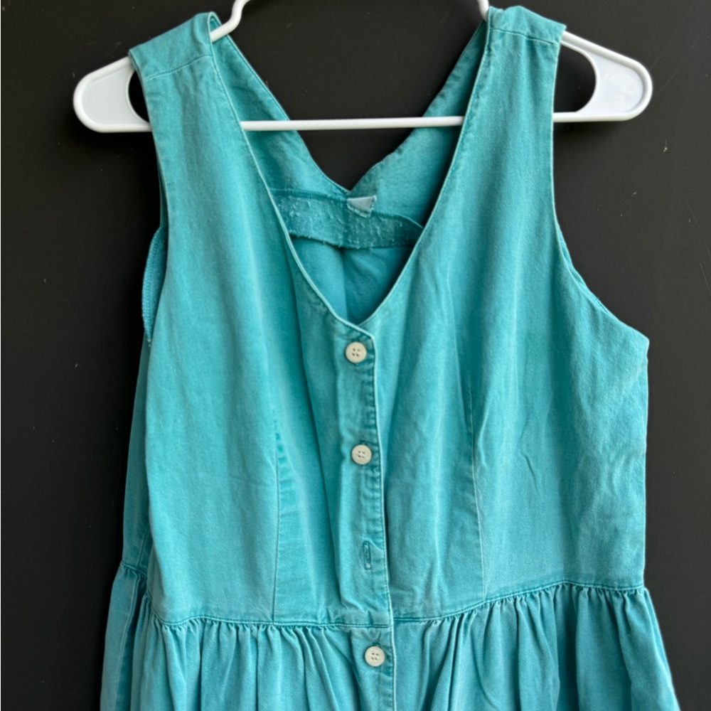 Vintage Sleeveless Button-Front denim Teal Jumper